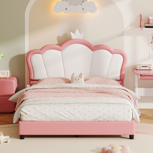 HOMAIRE 4ft6 Pink White PU Upholstered Bed Frame 2