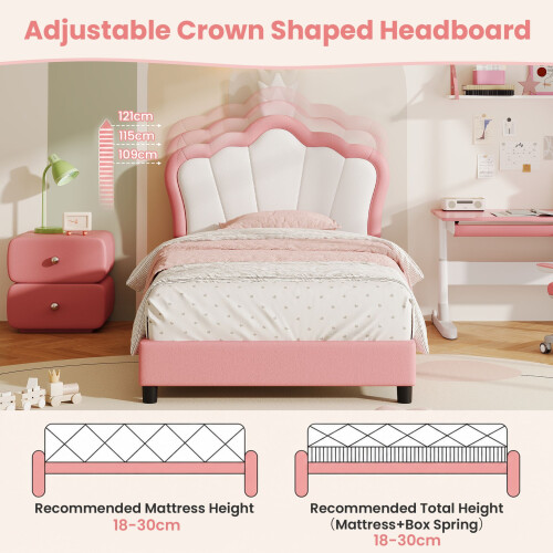 HOMAIRE 3ft PU Upholstered Platform Bed Pink White 1