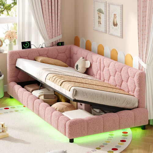 HOMAIRE Pink Boucle Side Storage Bed 3ft 1
