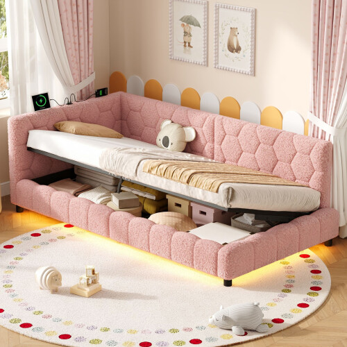 HOMAIRE Pink Boucle Side Storage Bed 3ft 2