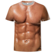 (T940,L)Spoof Muscle Man 3d Digital Print T Shirt With Moisture Wicking Features For Teen Athleisure