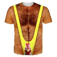 (Style F,5XL)Three Point Strap Bikini Pattern Parody Printed T Shirt For Both Men And Women