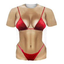 (Style E,4XL)Three Point Strap Bikini Pattern Parody Printed T Shirt For Both Men And Women