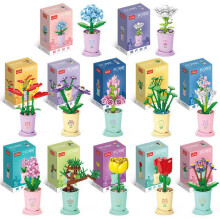Kids Educational Micro Building Blocks Flower Set Artificial Rose Bouquet Multi-Color 12pcs
