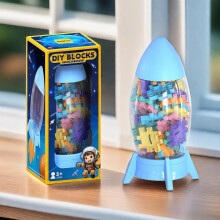 (Large Block building blocks 50pcs) Macaron DIY Building Blocks Rocket Storage Gift Box Educational Puzzle Toy for Girls