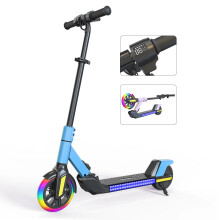 (Blue) Kids Electric Scooter with LED Lights, 21.6V 2.6AH, 150W Motor, 6 Inch Solid Tires, 10KM/H Top Speed, 8-10KM Range, 70KG Max Load