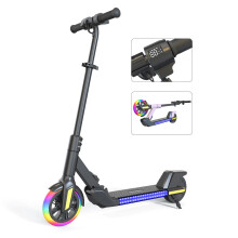 (Black) Kids Electric Scooter with LED Lights, 21.6V 2.6AH, 150W Motor, 6 Inch Solid Tires, 10KM/H Top Speed, 8-10KM Range, 70KG Max Load