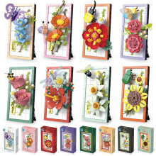 (115-2 autumn chrysanthemum) STEM Building Blocks Toy 115 Series 8 Styles Flower Bouquet Desk Decor Wall Art DIY Assembly Brick Set
