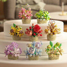 Mini Building Blocks Flower Potted Rose Eternal Flower Basket DIY Assembly Toy Valentine's Day Gift 8set