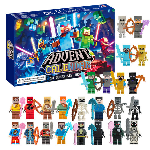 (Sword)Minecraft Countdown Toy 24 Pack Plastic Blocks For Kids Playtime Holiday 2