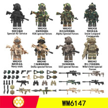 (WM2440, The man is about 4.5cm high) Military Series WM6147 Building Blocks Minifigure Bag Kids Assembly Toy Tactical Squad Soldier Model Set
