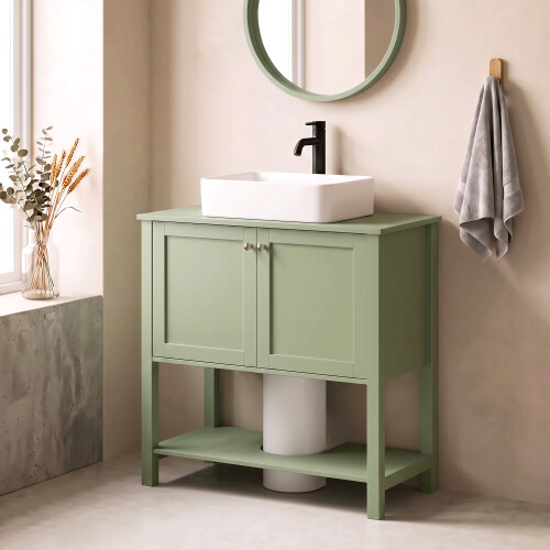 Homcom HOMCOM Under Sink Bathroom Cabinet with 2 Doors, Open Shelf, Green 1