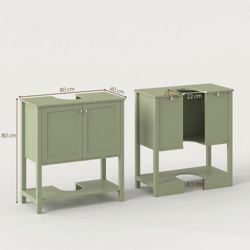 Homcom HOMCOM Under Sink Bathroom Cabinet with 2 Doors, Open Shelf, Green 2