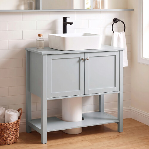 Homcom HOMCOM Under Sink Bathroom Cabinet with 2 Doors, Open Shelf, Light Blue