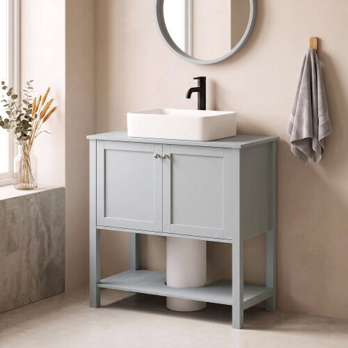 Homcom HOMCOM Under Sink Bathroom Cabinet with 2 Doors, Open Shelf, Light Blue 1