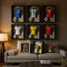 (M9055-Portugal Jersey) World Cup Theme Building Blocks Jersey Frame 3D DIY Puzzle Decorative Art Wall Hanging Ornament for Fans Collection Gift