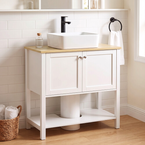 Homcom HOMCOM Under Sink Bathroom Cabinet with 2 Doors, Open Shelf, White