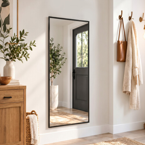 Homcom HOMCOM 40 x 110 cm Full Length Wall Mirror with Adjustable Hooks, Black 1