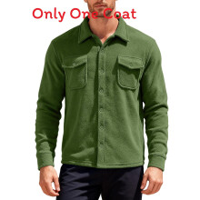 (Green,L)Mens Autumn Fleece Military Workwear With Long Sleeve Side Pockets Outdoors For