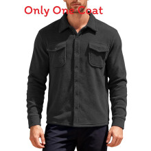 (Black,S)Mens Autumn Fleece Military Workwear With Long Sleeve Side Pockets Outdoors For