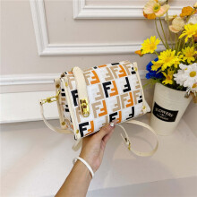 (Orange white) Retro full printed letters small square box bag