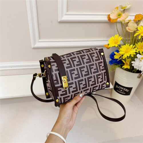(Light brown) Retro full printed letters small square box bag