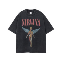 (Black,L)Fashion T Shirt With Breathable Cotton And Angel Print Design For Street Style