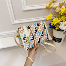 (Blue and white) Retro full printed letters small square box bag
