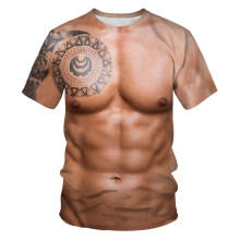 (F2721,L)Spoof Muscle Man 3d Digital Print T Shirt With Moisture Wicking Features For Athleisure Teen