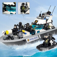 (X030patrol boats + M8113 figurines) Military Inflatable Boat Building Blocks Set X003 Patrol Ship Educational Toy