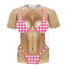 (Style B,L)T-shirt imprimé parodie motif bikini à bretelles trois points pour homme femme et