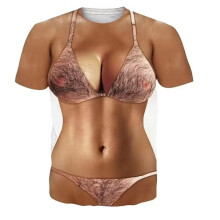 (Style D,XL)T-shirt imprimé parodie motif bikini à bretelles trois points pour homme femme et