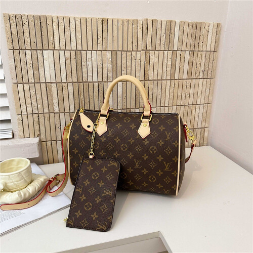 (Khaki) Printed cylinder travel tote