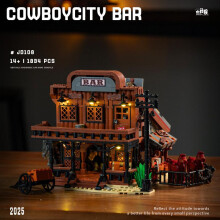 (Jd110 cowboy city bank) JD108 Cowboy City Bar Street View Building Advanced Building Block Model Toy