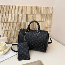 (Black) Printed cylinder travel tote