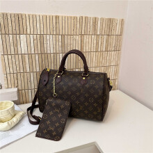 (Dark brown) Printed cylinder travel tote