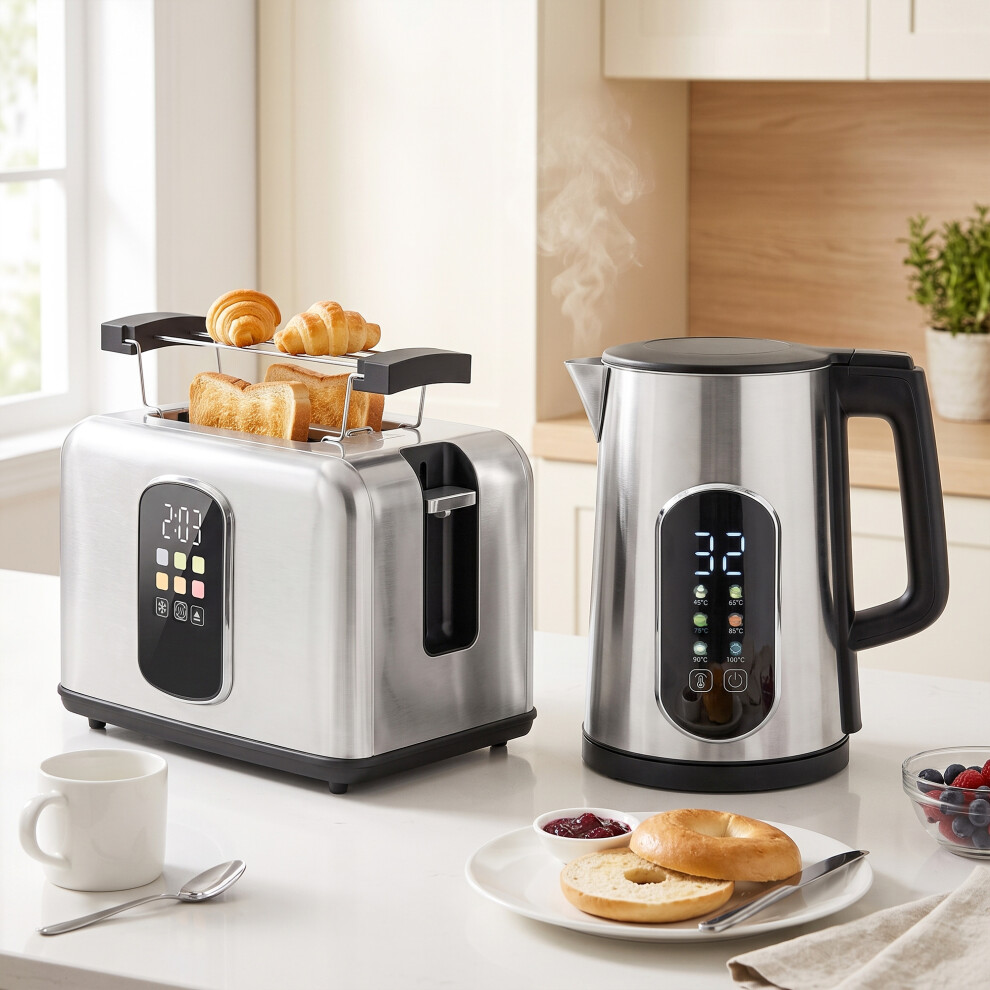 HOMCOM 1.5L 3000W Kettle & Toaster Set with Strix Thermostat, Silver - Image 3