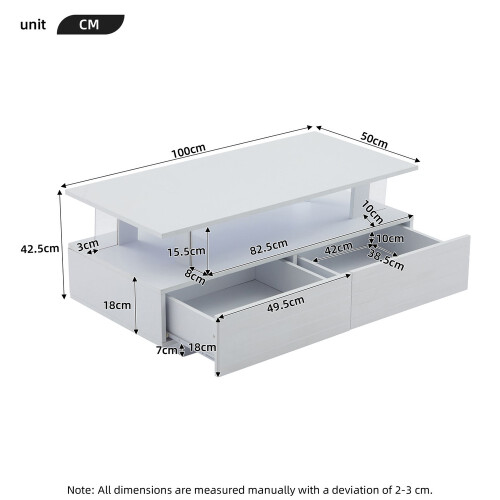 HOMAIRE White LED Coffee Table 100x50cm