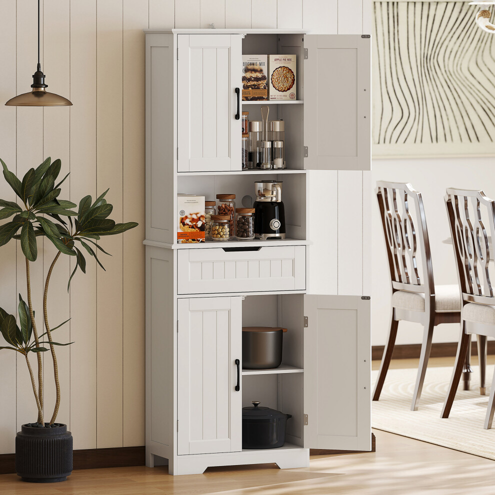 Homcom 172 Cm Tall Kitchen Pantry Cupboard With Small Open Counter, White