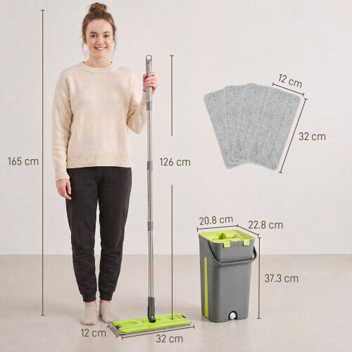 Homcom HOMCOM Mop and Bucket Set, Compact Flat Mop System, Dark Grey and Green 2