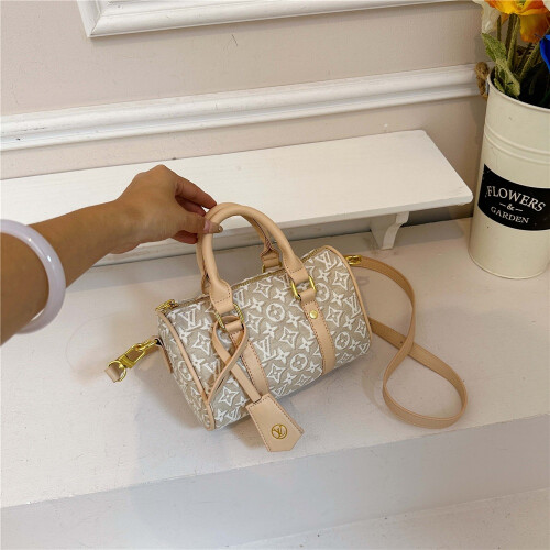 (Khaki) Fresh printed mini cylinder pillow bag small size