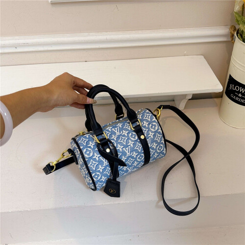(Blue) Fresh printed mini cylinder pillow bag small size