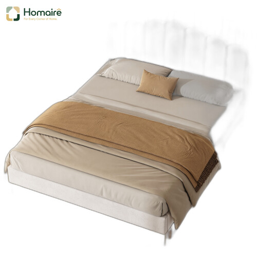 HOMAIRE 4ft6 Velvet Upholstered Bed Frame Beige