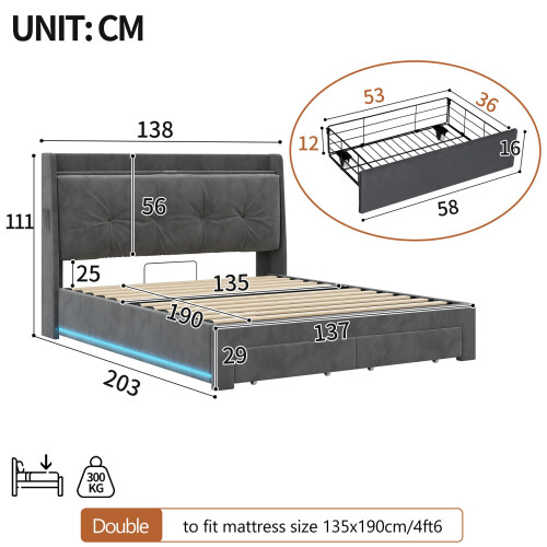 HOMAIRE Grey Velvet Ottoman Bed Frame 4ft6 1