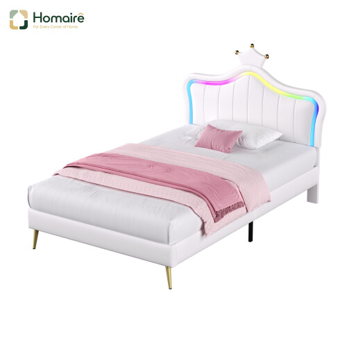 HOMAIRE 3ft Cream PU Leather Bed with LED