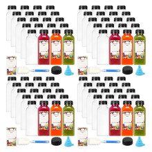 80 Botellas de Jugo de Plástico Vacías de 12 Oz con Tapas, Botellas de Agua Reutilizables, Recipientes Transparentes con Tapas Negras una Prueba de