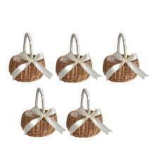 5X Cesta de Flores Tejida Cesta de Almacenamiento de RatáN Cesta de Mano para NiñA de Flores Cesta de Flores Hecha una Mano con Lazo, L