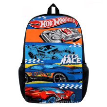 (18) Hot Wheels Backpack 17 Inch Black Racing Theme Boys School Bag Large Capacity Kids