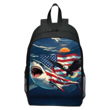 (10) Shark Underwater World Eagle Print Backpack for Kids, Cartoon Double Shoulder School Bag, Lightweight Casual Daypack