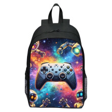 (1) Game Controller Print Backpack for Boys Girls Elementary School 1-3 Grade Cartoon Shoulder Bag Casual Lightweight Blue